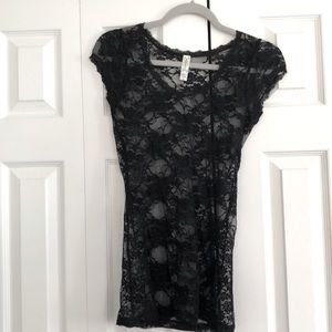 Black Lace Short Sleeve Top
